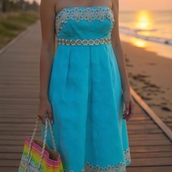 Lilly Pulitzer Betsey Shorely Blue Jacquard Dress Size 00 - Picture 1 of 6